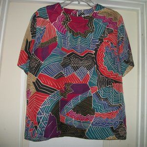 ALEX & AMY RETRO ABSTRACT PURE SILK BLOUSE M